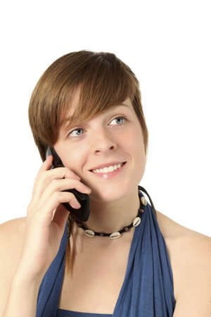 young woman with cell phone listeningの写真素材