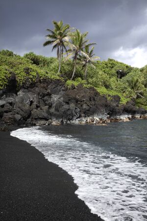black sand beachの写真素材
