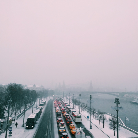 Panorama of Moscow during a gray cold winter day.の写真素材