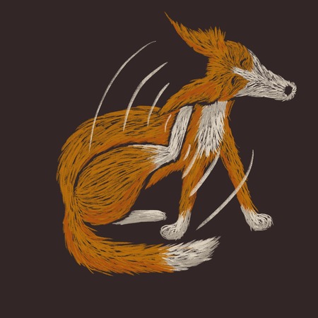 Digital sketchy illustration of a red dog scratching its earの写真素材