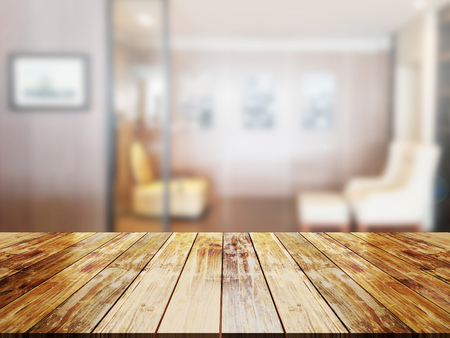 top wood table with Blur Backgroundの写真素材