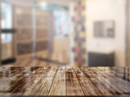 top wood table with Blur Backgroundの写真素材