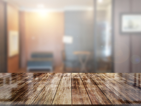 top wood table with Blur Backgroundの写真素材