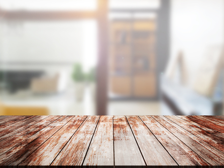 top wood table with Blur Backgroundの写真素材