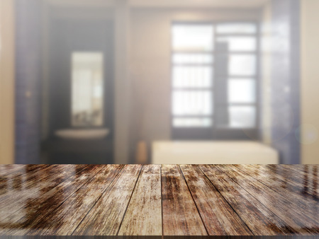top wood table with Blur Backgroundの写真素材