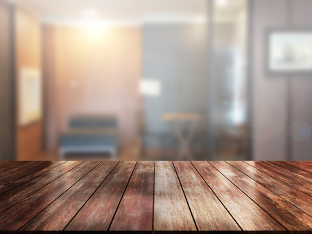 top wood table with Blur Backgroundの写真素材