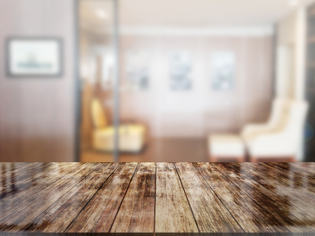 top wood table with Blur Backgroundの写真素材
