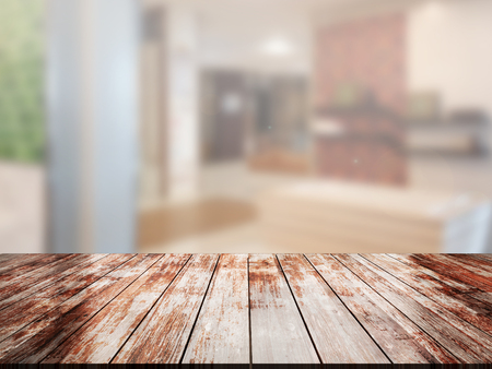 top wood table with Blur Backgroundの写真素材