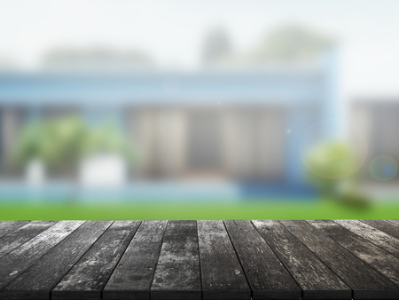 top wood table with Blur Backgroundの写真素材