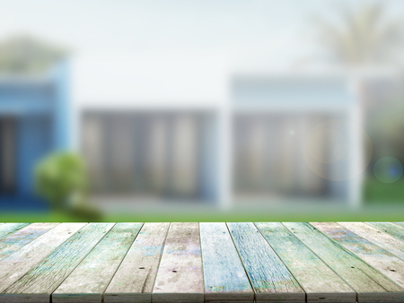 top wood table with Blur Backgroundの写真素材