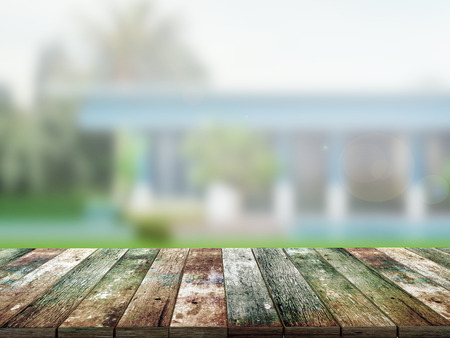 top wood table with Blur Backgroundの写真素材