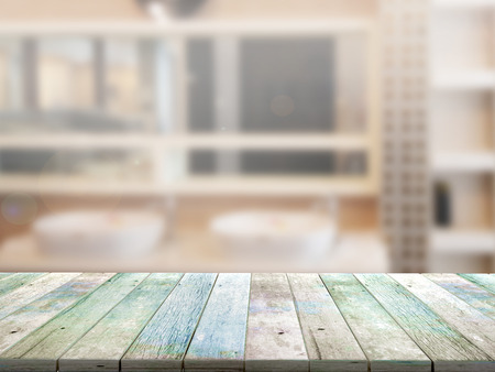 top wood table with Blur Backgroundの写真素材