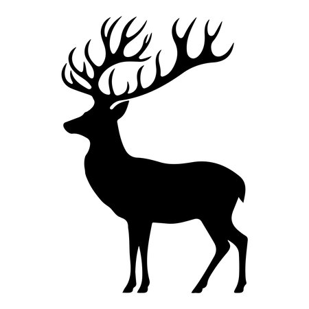 Elegant black deer silhouettes on white backgrounds, showcasing minimalist designs perfect for modern dÃ©cor and nature-inspired artwork.のイラスト素材