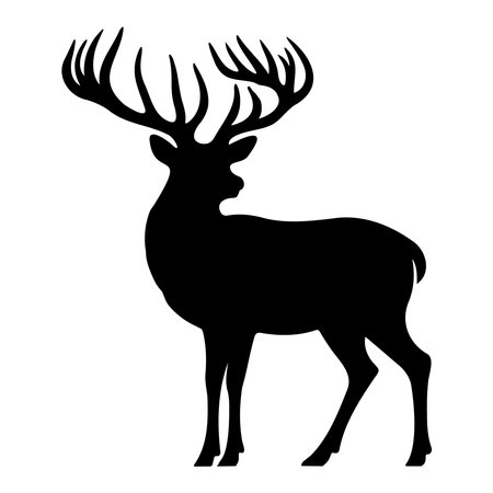 Bold deer head silhouette in black, perfect for minimalist decor, adding elegance to any space with its striking simplicityのイラスト素材
