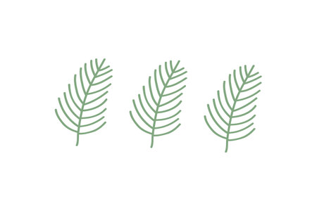 Three green line art leaves in a minimalist style, evenly spaced on a clean white background.のイラスト素材