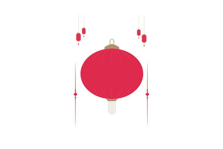Simple illustration of a large red Chinese lantern with smaller hanging lanterns on a white background.のイラスト素材