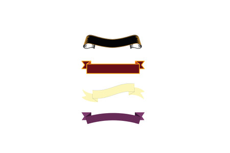 Four colorful blank ribbons in black, red, cream, and purple on a white background, perfect for graphic design projects.のイラスト素材