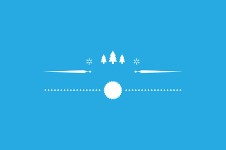 Minimalist winter-themed design with trees, snowflakes, icicles, and dotted lines on a blue background.のイラスト素材