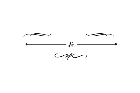 Minimalistic wedding design element featuring decorative swirls, an ampersand, and a stylish underline.のイラスト素材