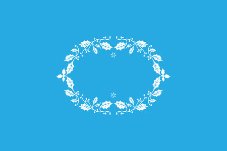 Ornate white holly wreath on a blue background, perfect for holiday or winter-themed designs.のイラスト素材