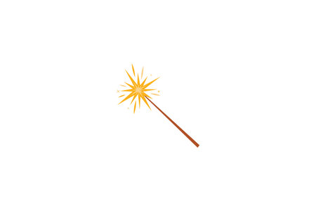 Simple illustration of a magic wand emitting yellow sparkles on a white background.のイラスト素材