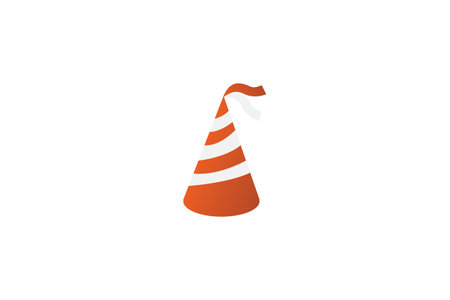 Orange and white striped party hat with ribbon on top, isolated on white background.のイラスト素材