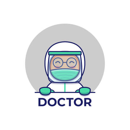 Cute doctor receiving a message on his smartphoneのイラスト素材