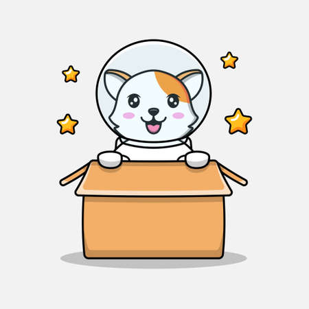 Cute cat wearing astronaut suit in the cardboardのイラスト素材