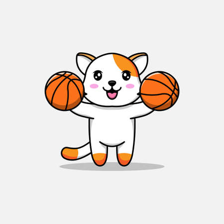 Cute cat carrying basket ballsのイラスト素材