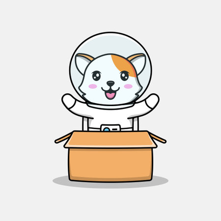 Cute cat wearing astronaut suit in the cardboardのイラスト素材