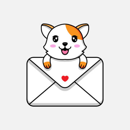 Cute cat hugging a big envelopeのイラスト素材