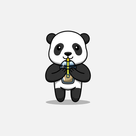 Cute panda drinking a cup coffeeのイラスト素材