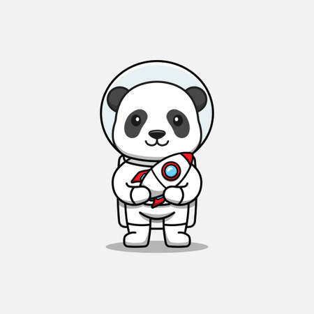 Cute panda wearing astronaut suit carrying a rocketのイラスト素材