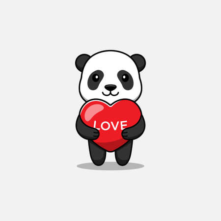 Cute panda hugging love balloonのイラスト素材