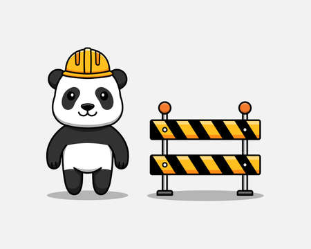 Cute panda with helmet and roadblockのイラスト素材