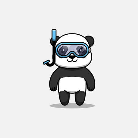 Cute panda wearing diving gogglesのイラスト素材