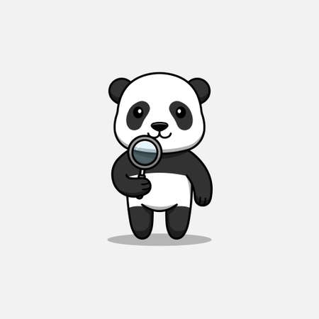 Cute panda holding a magnifying glassのイラスト素材