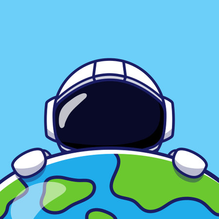 Cute Astronaut Character Hide Behind the Earthのイラスト素材