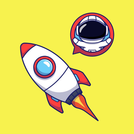 Cute Astronaut Character Showing Himself inside a Rocketのイラスト素材