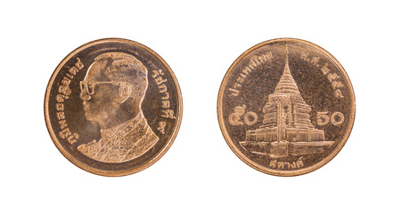 Close-up coin thai bath on isolated background.