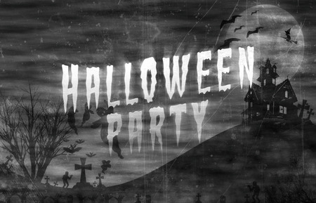 Halloween design : Landscape horror with Halloween party message for background.の写真素材