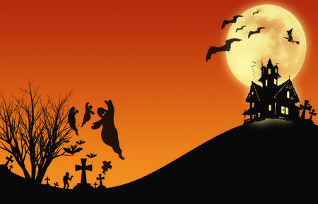 Halloween design : Landscape horror orange tone for halloween background.の写真素材