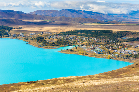 Beautiful Lake Tekapo from Aerial view, New Zealand.の写真素材