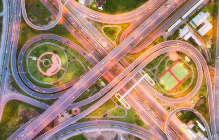 Aerial view network or intersection of highway road for transportation or distribution concept...