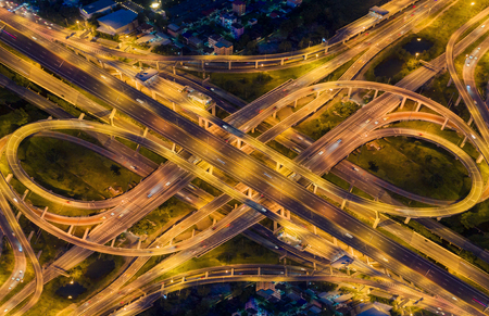 Aerial view highway road intersection for transportation, distribution import export or distribution...