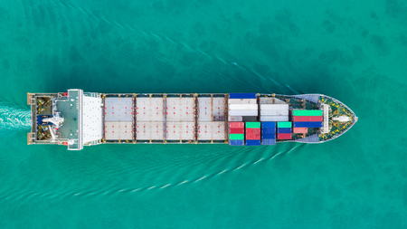 Aerial view container ship for delivery containers shipment. Suitable use for transport or import export to global logistics concept.の写真素材