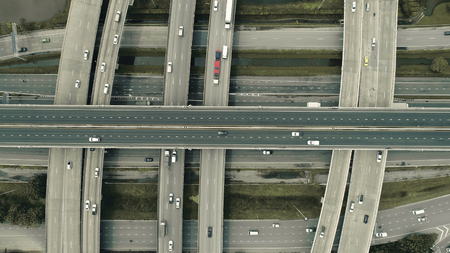 Aerial view highway road network intersection traffic. Can use for import export or transportation concept.の写真素材