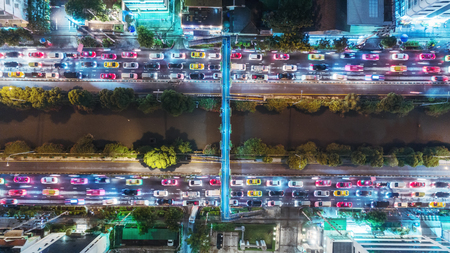 Traffic jam at night for transportation or traffic background.の写真素材