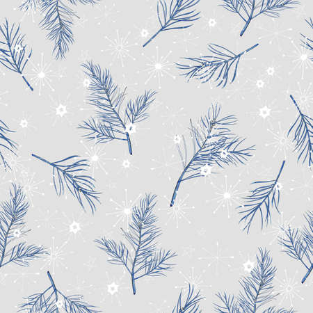 Christmas seamless pattern with fir tree branches, snowflakes. X-mas background for festive season...
