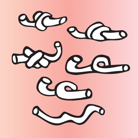 Cartoon spaghetti on colored background. Hand drawn design elements.のイラスト素材